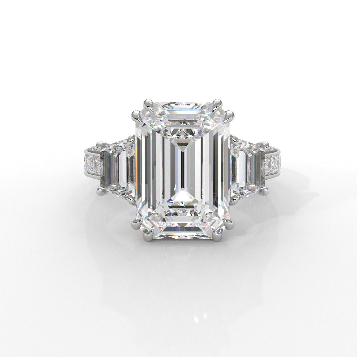 3 Stone Emerald Lab Grown Diamond Engagement Ring IGI 14k White Gold 6.57 Ctw.